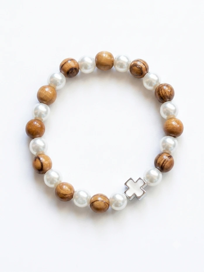 Rosary bracelet wood white