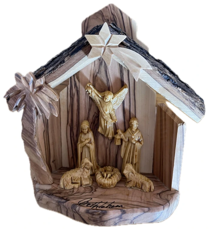 Musical Nativity Scene with Detailed Figures Handmade in Bethlehem